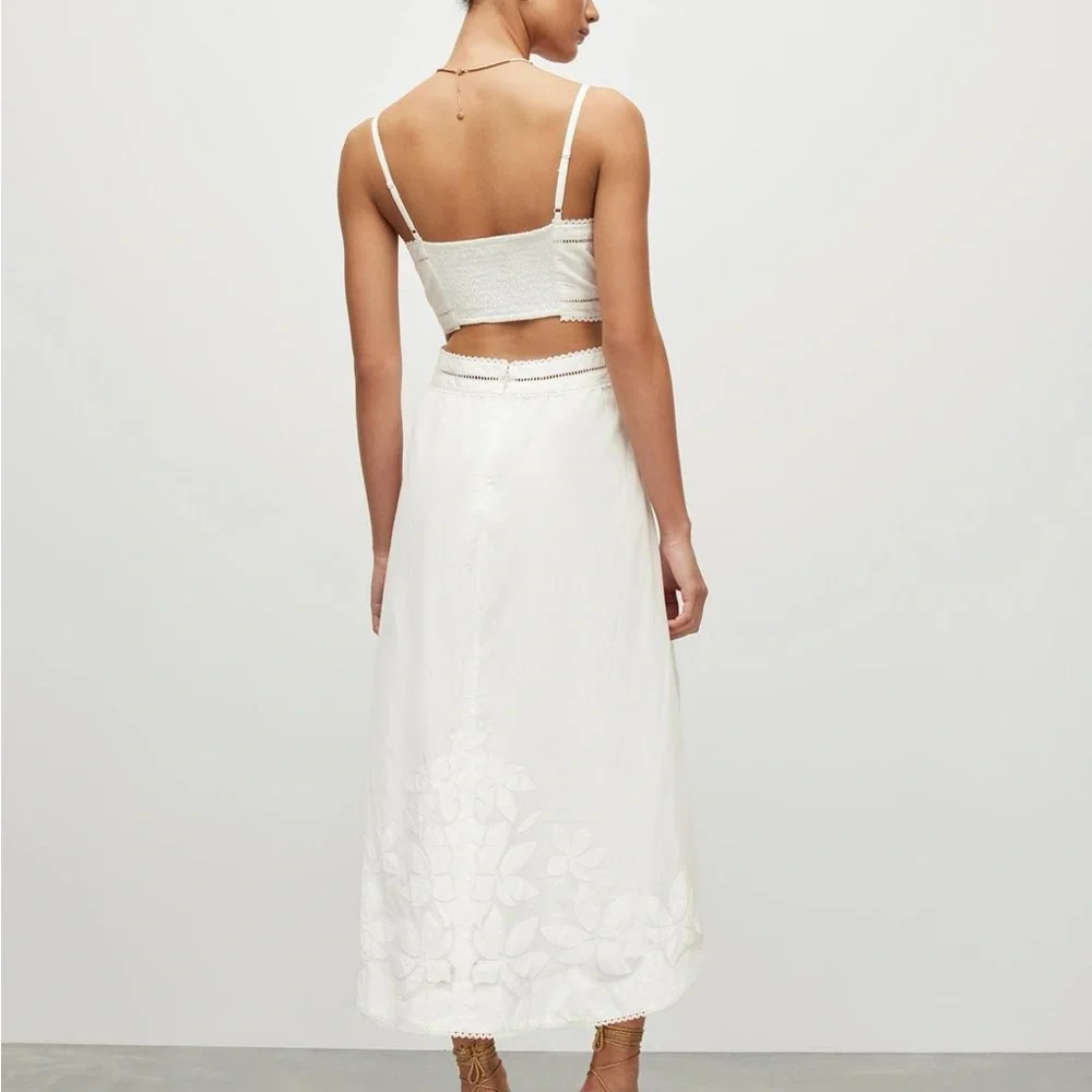 All Saints White Cotton Floral Print Mala Broderie Cut Out Sleeveless Maxi Dress - Picture 8 of 10